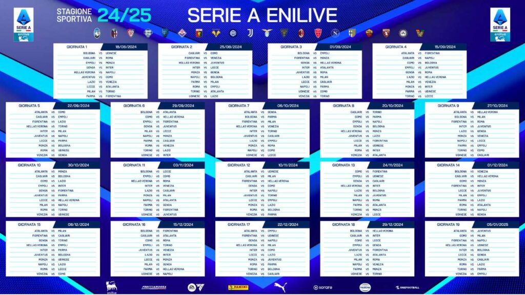 Calendario Serie A 2024/25: ecco il cammino della Juventus